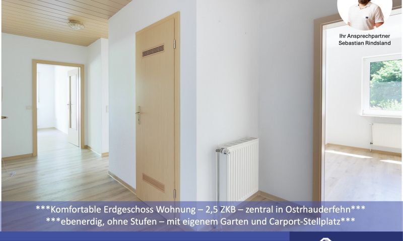 ***Komfortable Erdgeschosswohnung 2,5 ZKB in ruhiger, zentraler Lage von Ostrhauderfehn***

ebenerdig, ohne Stufen - mit eigenem Garten und Carport-Stellplatz